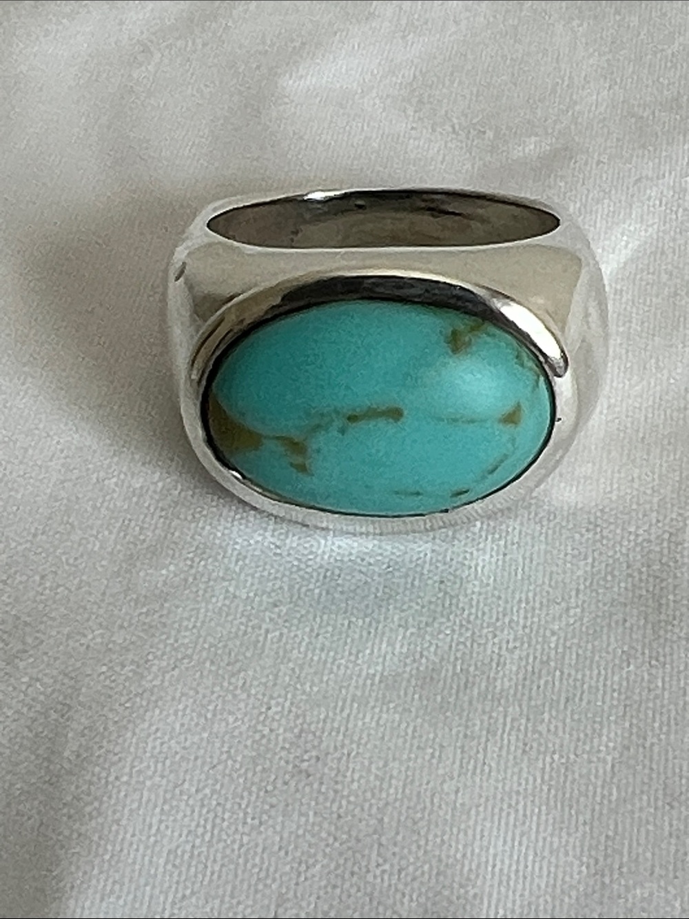 Vintage 925 Sterling Silver Oval Turquoise Signet Ring Size 7